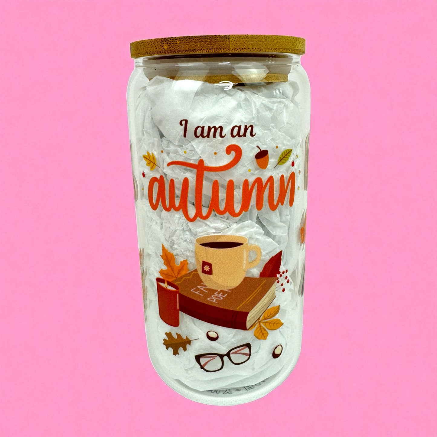 🍂 I Am an Autumn Girl and 16oz Glass Can with Bamboo Lid & Straw 🎃☕