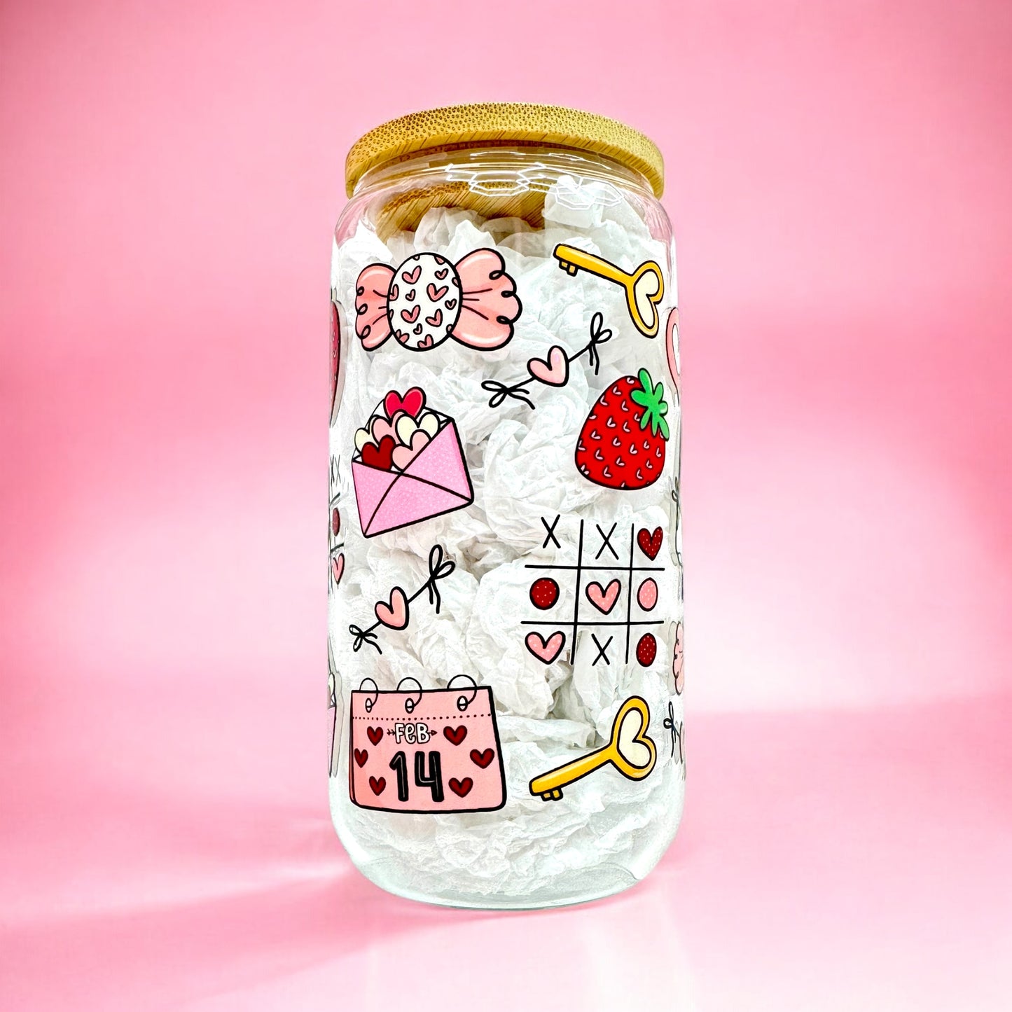 Be My Boo 👻❤️ Valentine’s Day Glass Cup – 16oz with Bamboo Lid & Straw
