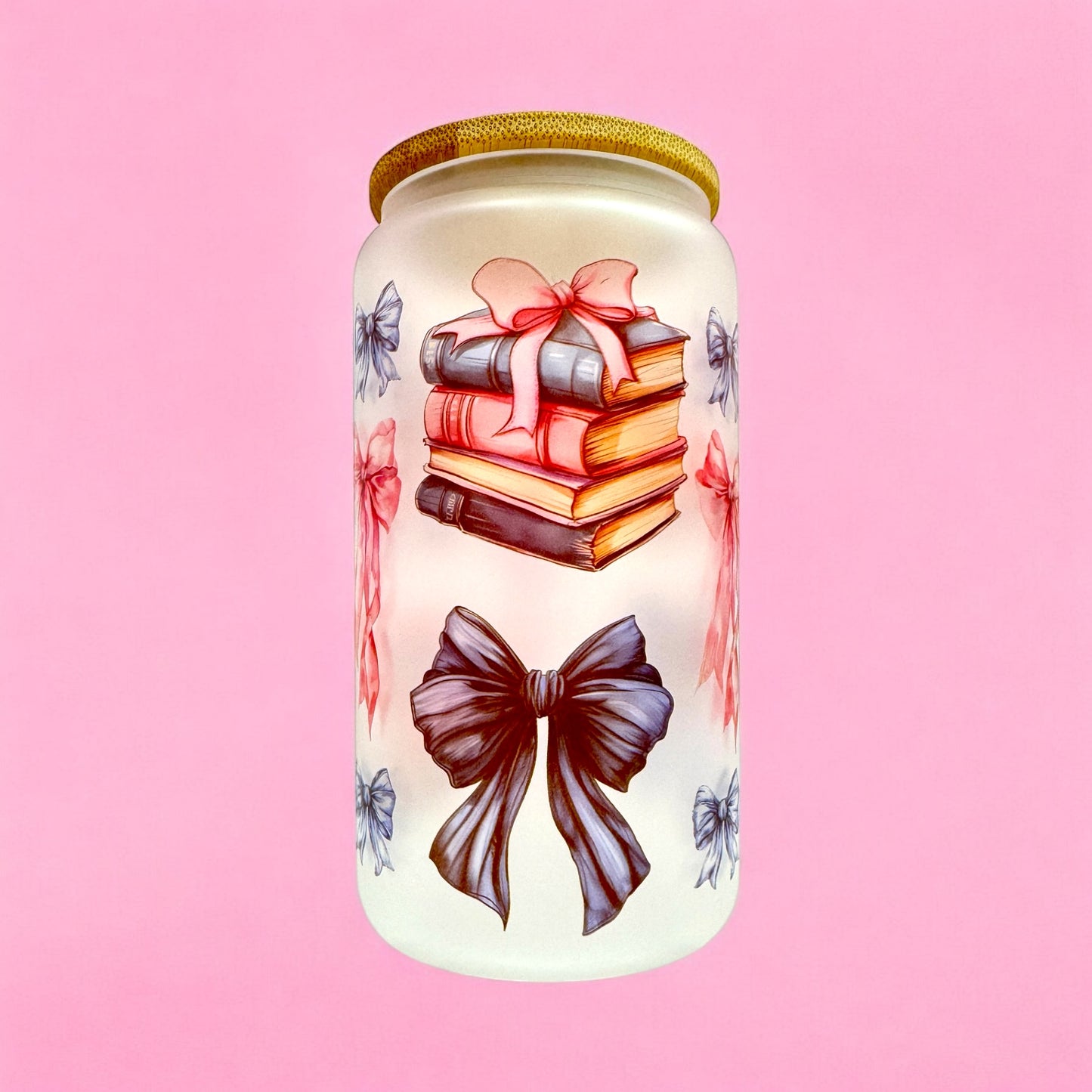 📚 Bow-tiful Reads 16oz Frosted Glass Cup 🎀✨