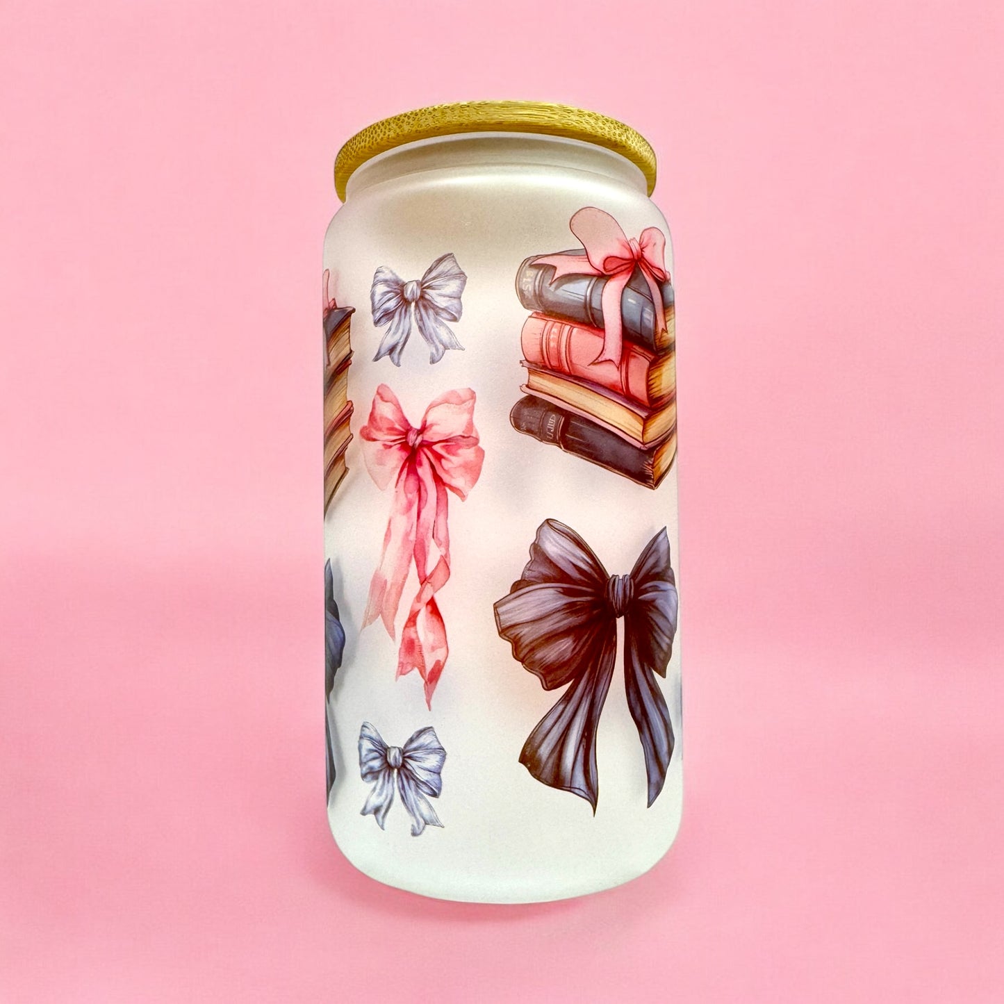 📚 Bow-tiful Reads 16oz Frosted Glass Cup 🎀✨