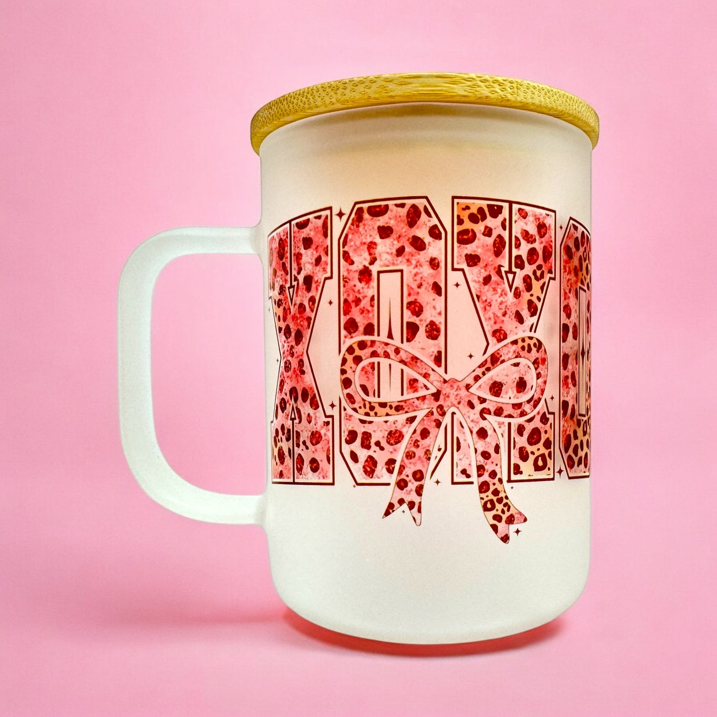 💋 XOXO Leopard Print Frosted Mug with Bamboo Lid & Straw 💖