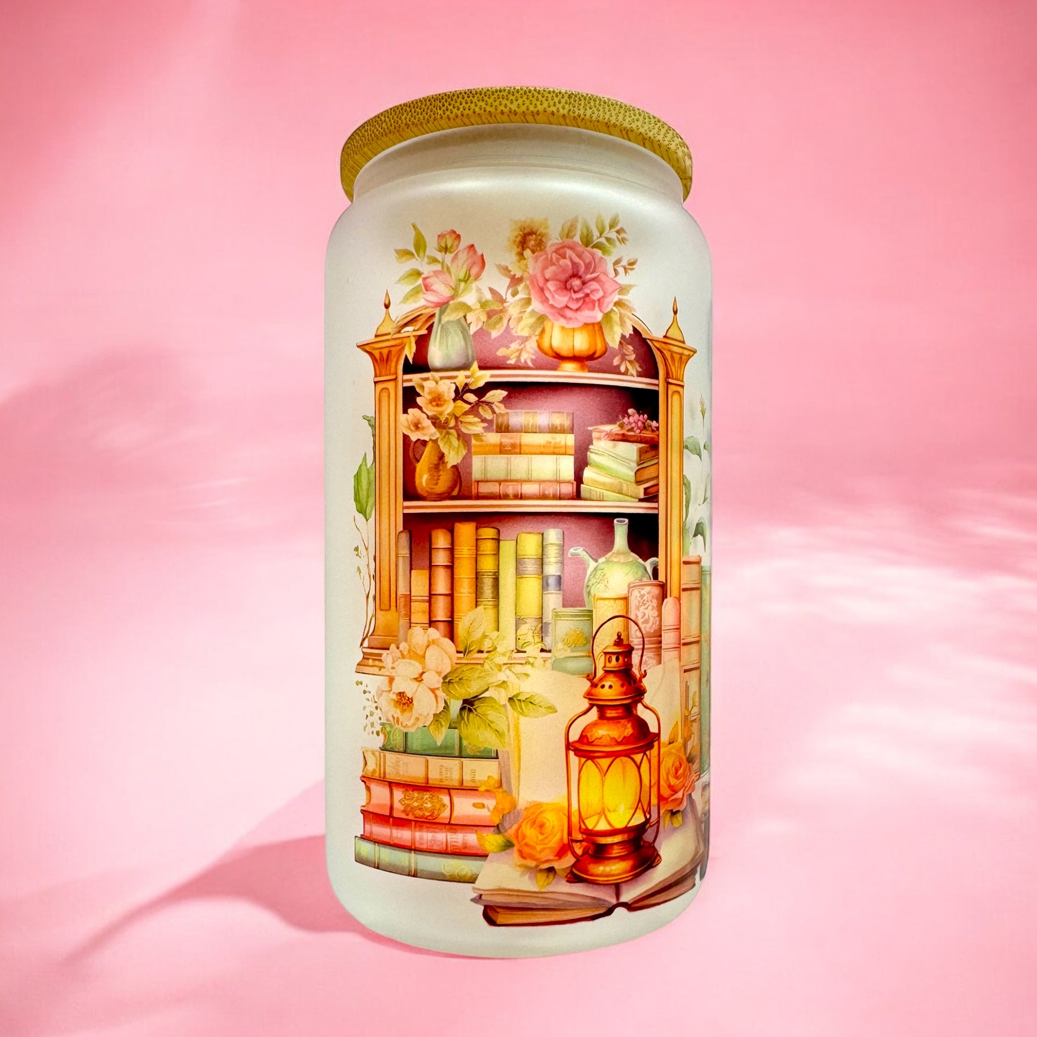 📚 “Just a Girl Who Loves Books” 16oz Frosted Glass Cup with Bamboo Lid 🌸