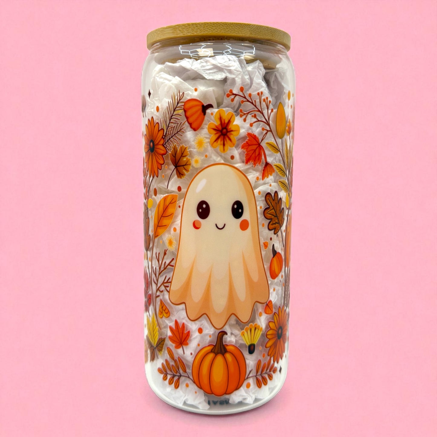 👻🍂 Autumn Ghost Glass Cup – 20oz