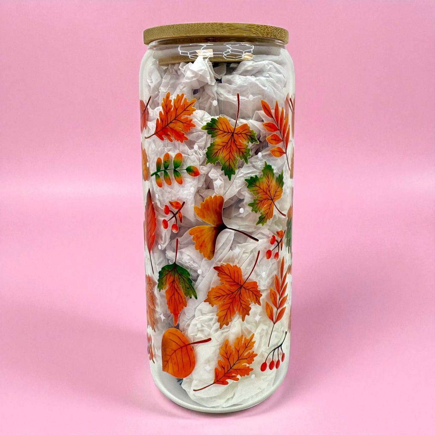 🍁 Autumn Leaves Glass Cup – 20oz