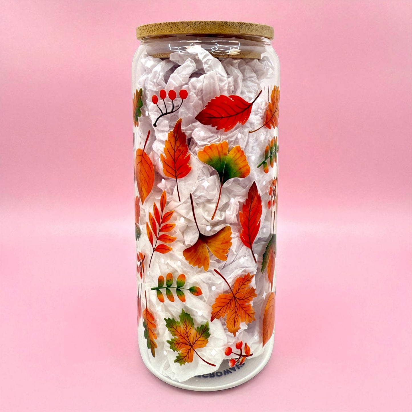 🍁 Autumn Leaves Glass Cup – 20oz