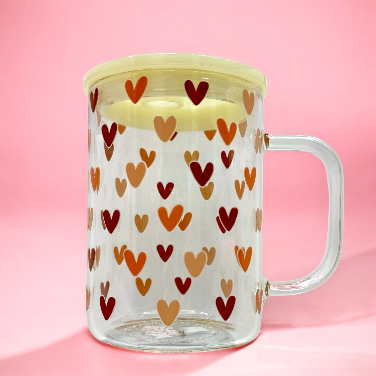 Sweetheart Sips 16oz Glass Mug – Double-Sided Heart Stickers with Lid & Straw ❤️✨