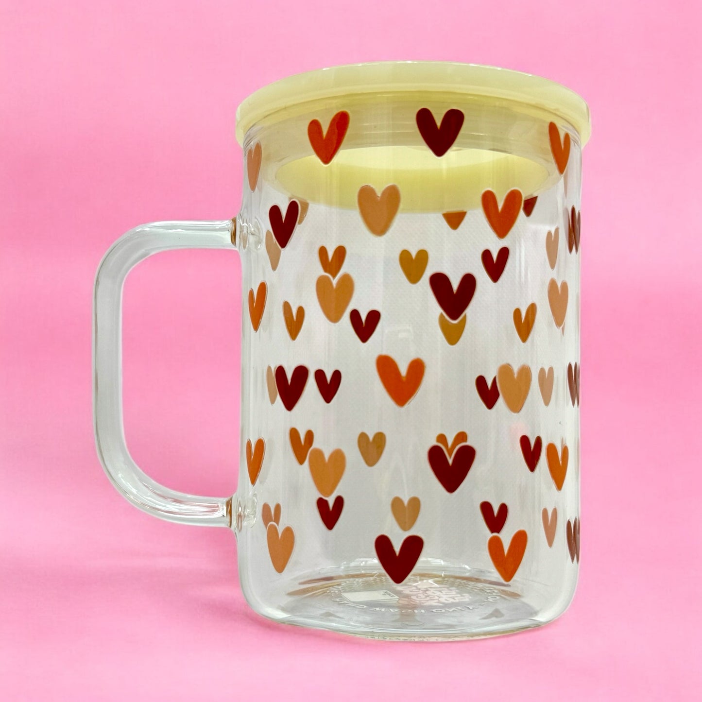 Sweetheart Sips 16oz Glass Mug – Double-Sided Heart Stickers with Lid & Straw ❤️✨