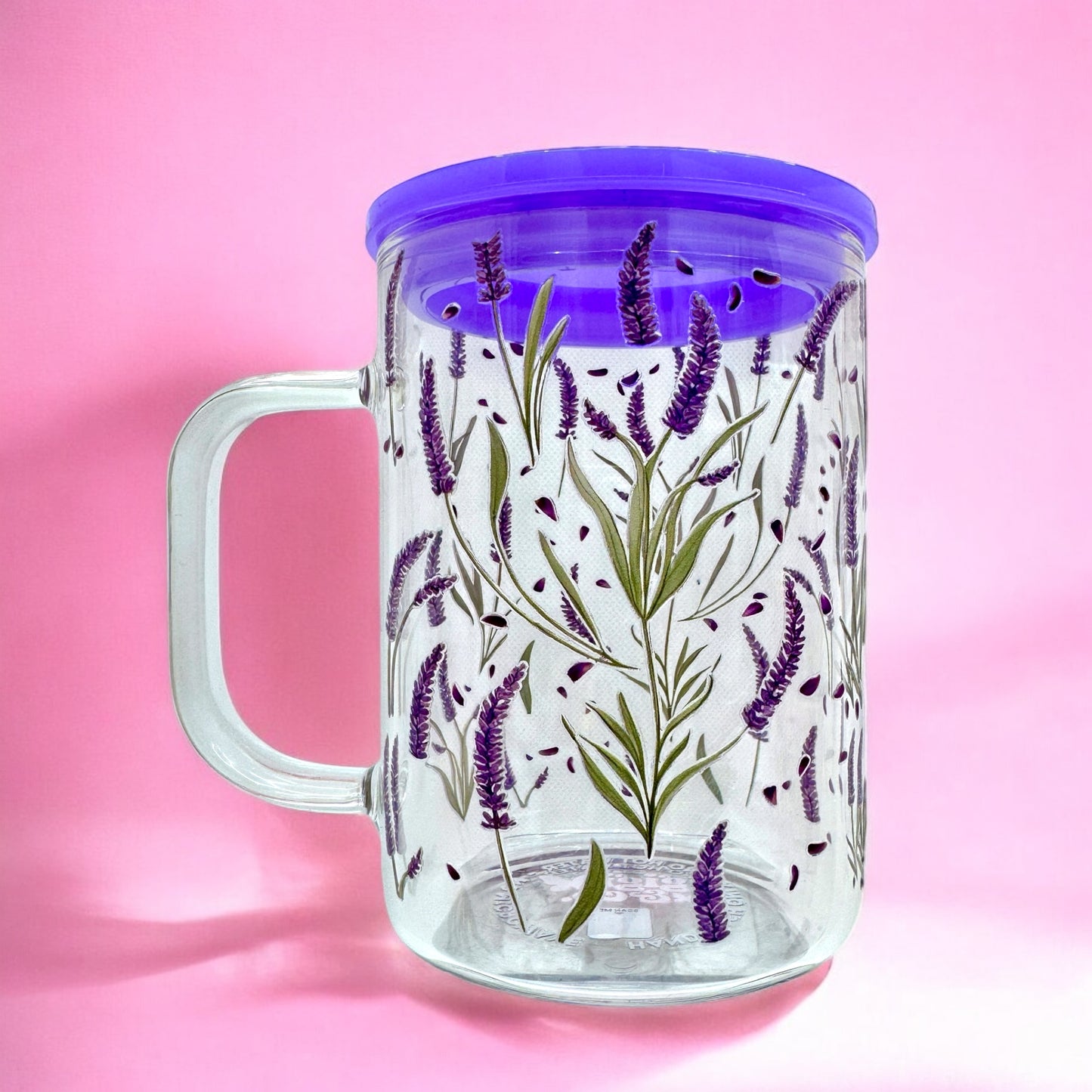 Lavender Bloom 16oz Glass Mug with Lid & Straw 🌿💜 — Double-Sided Design!