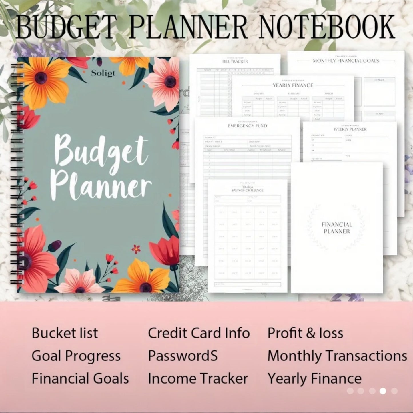Floral Budget Planner – 80 Pages to Organize Your Finances! ✨💰🌸