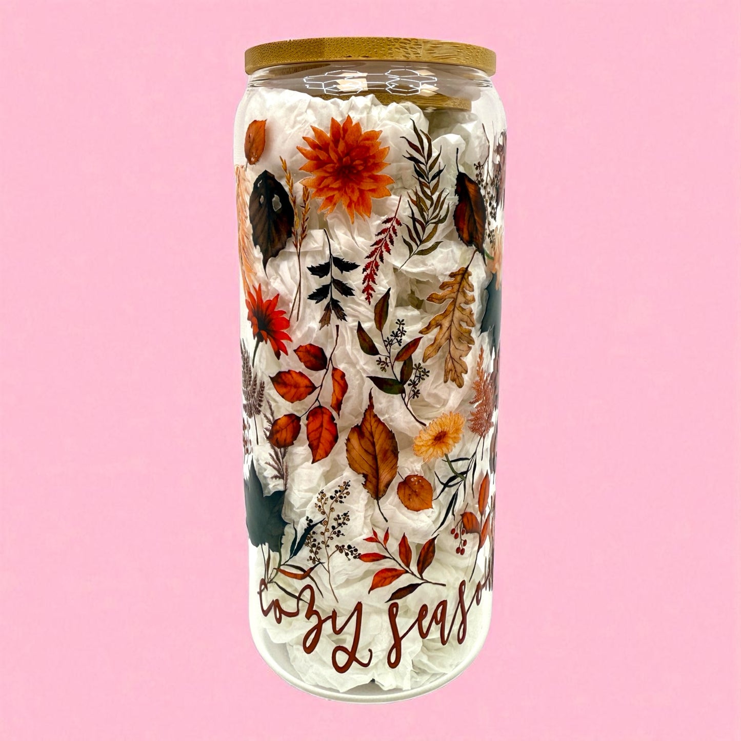 🍂 Cozy Season 20oz Glass Cup with Bamboo Lid 🍁