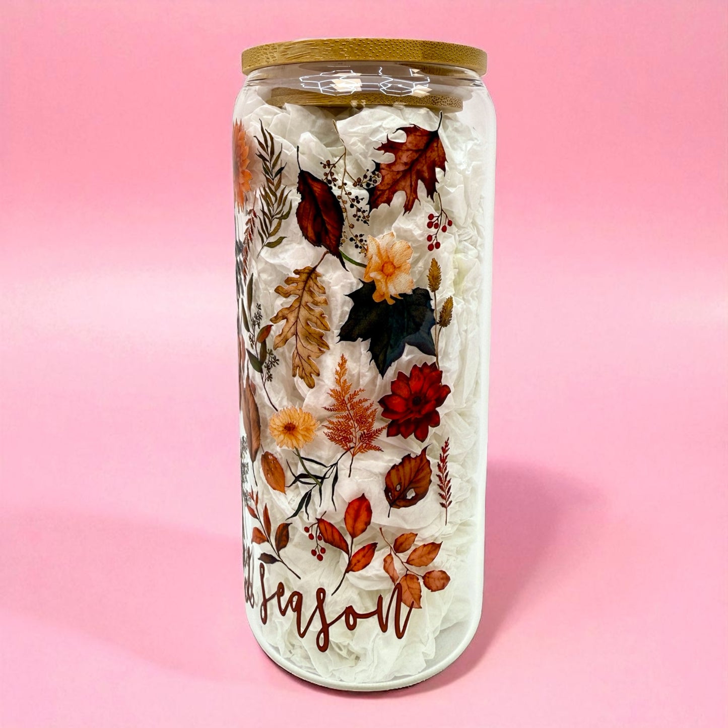🍂 Cozy Season 20oz Glass Cup with Bamboo Lid 🍁