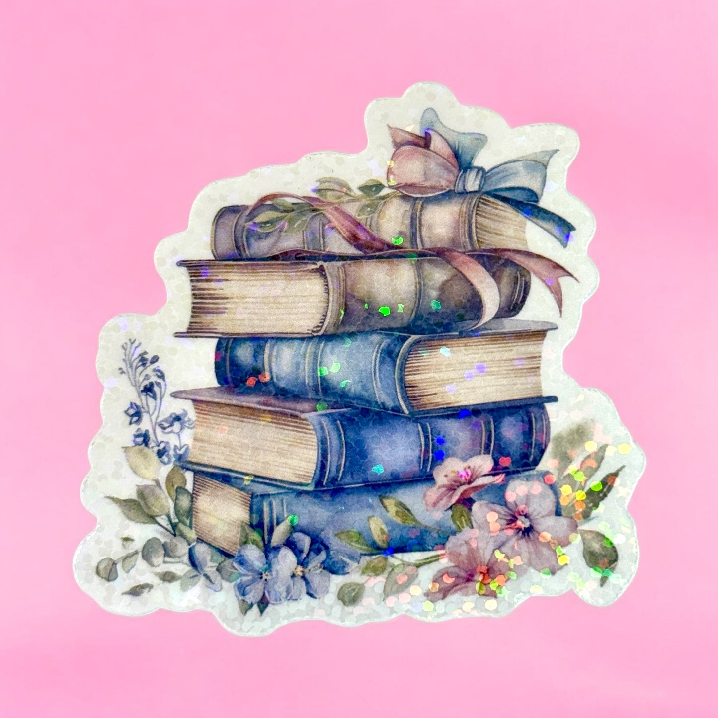 ✨ Enchanted Book Stack Holographic Sticker 📚🌸