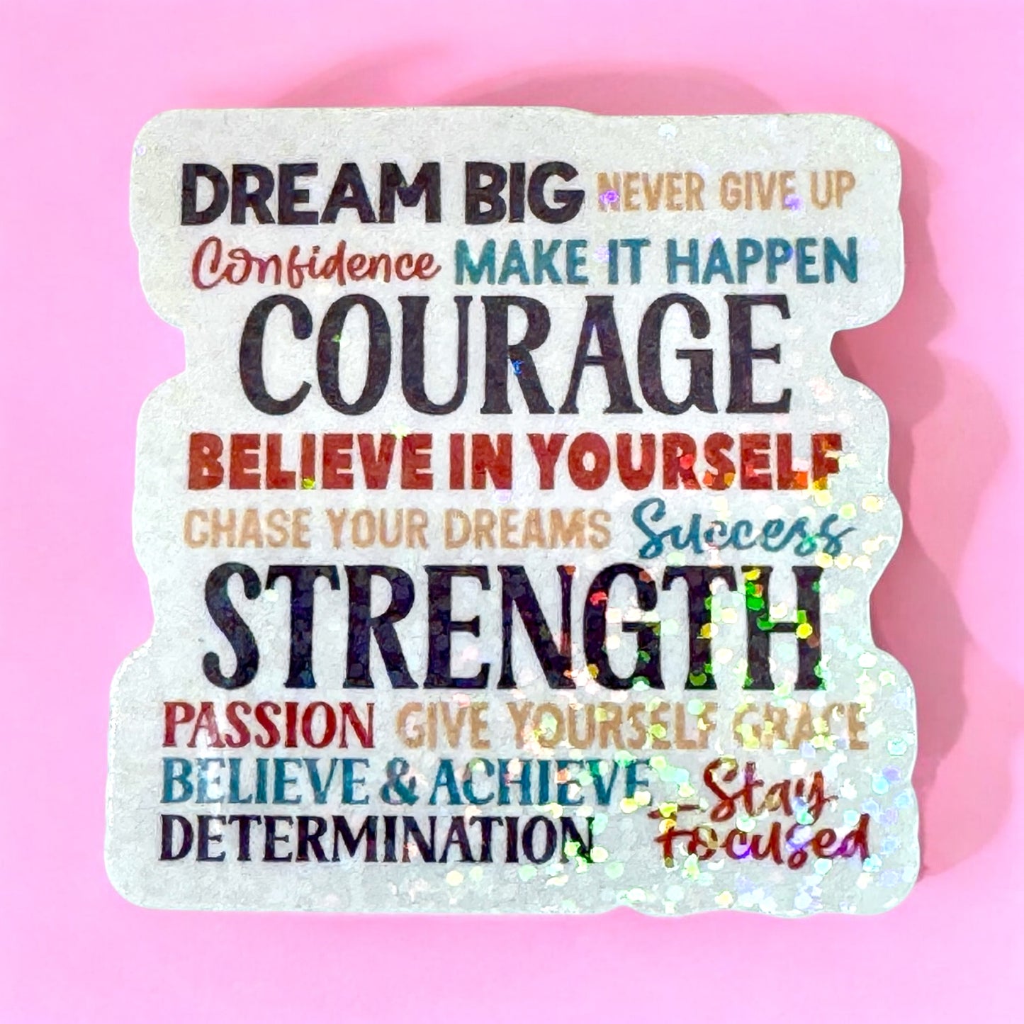 🌟 Motivational Glitter Sticker – Dream Big & Stay Focused ✨