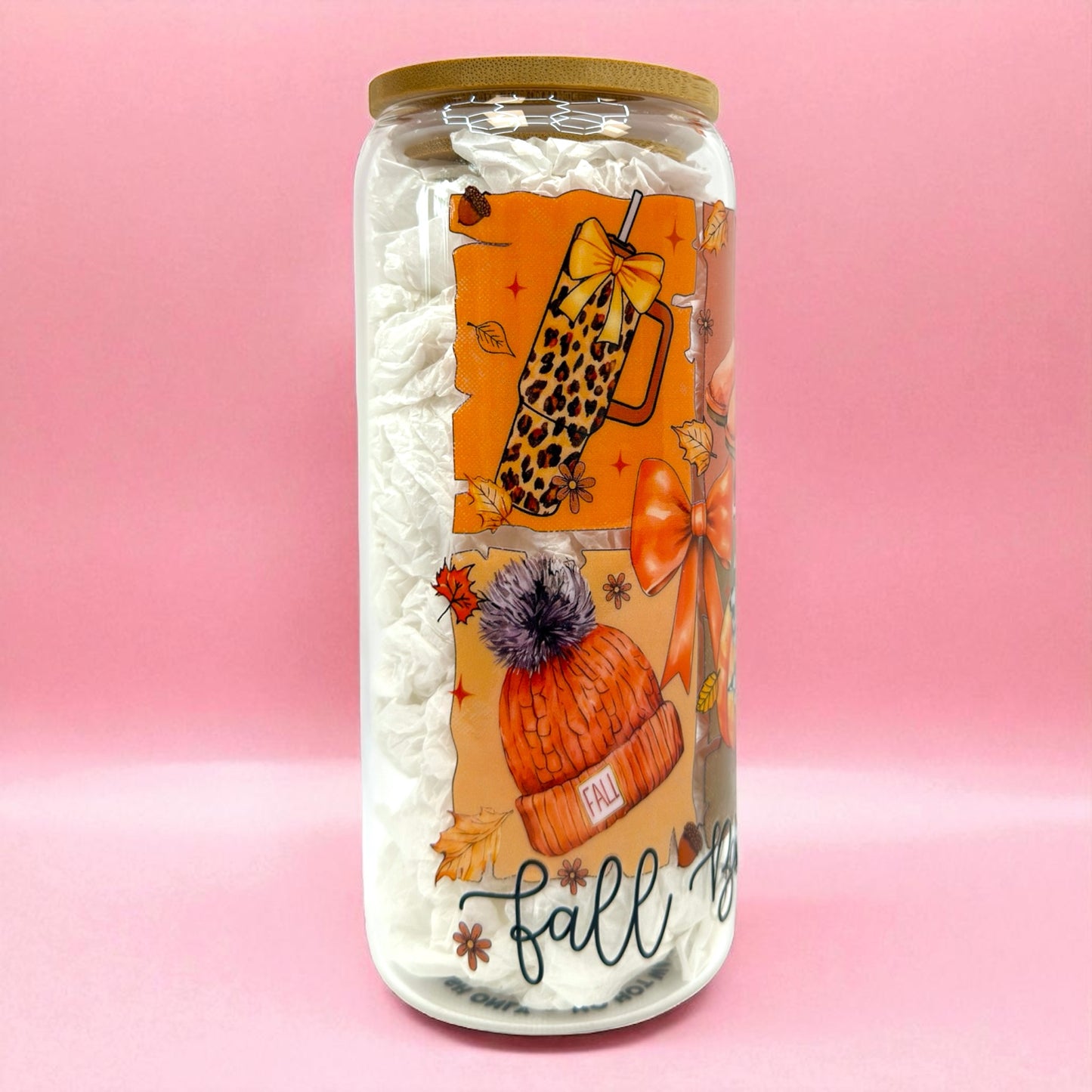 🍂 Pumpkin Vibes 20oz Glass Cup 🎃✨