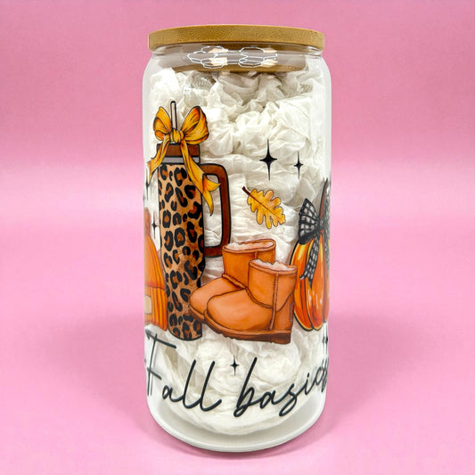 🎀 Cozy Fall Aesthetic Glass Can 16oz 🍂