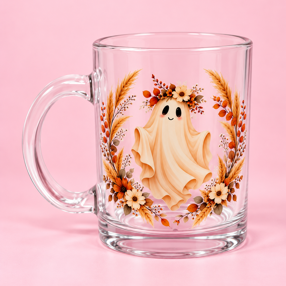 Autumn Floral Ghost 11oz Glass Mug🍂