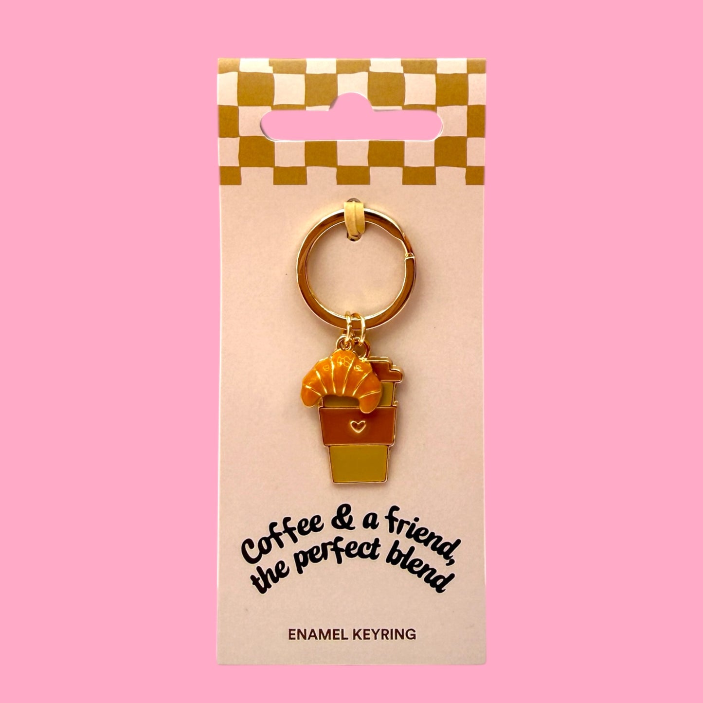 🥐✨ Coffee & Croissant Enamel Keyring ☕
