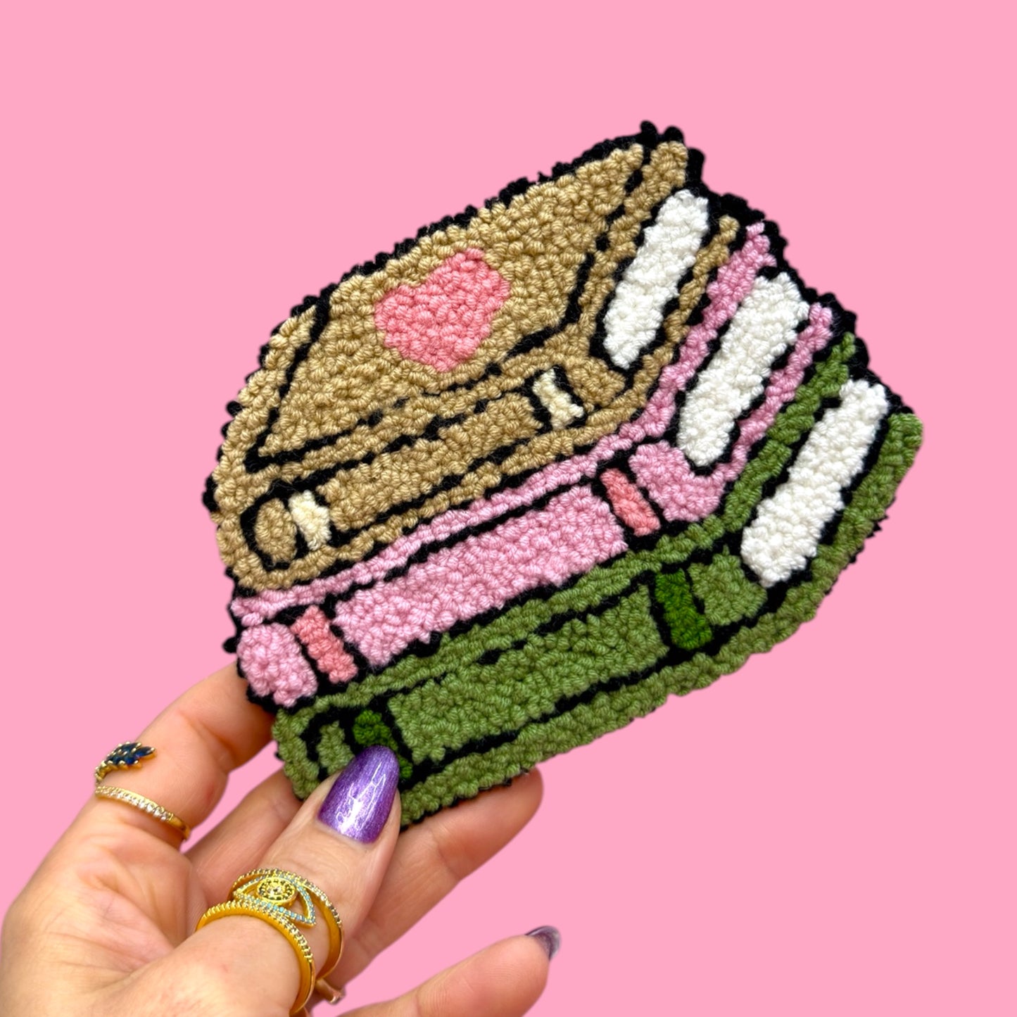 Pretty Stacked Books Punch Needle Coaster 📚🎀✨