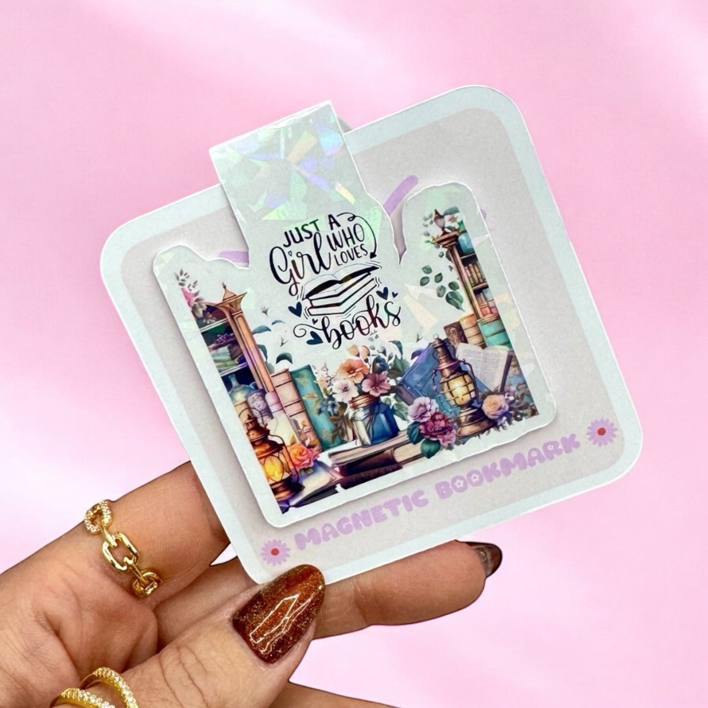 ✨“Just a Girl Who Loves Books” Holographic Magnetic Bookmark📚