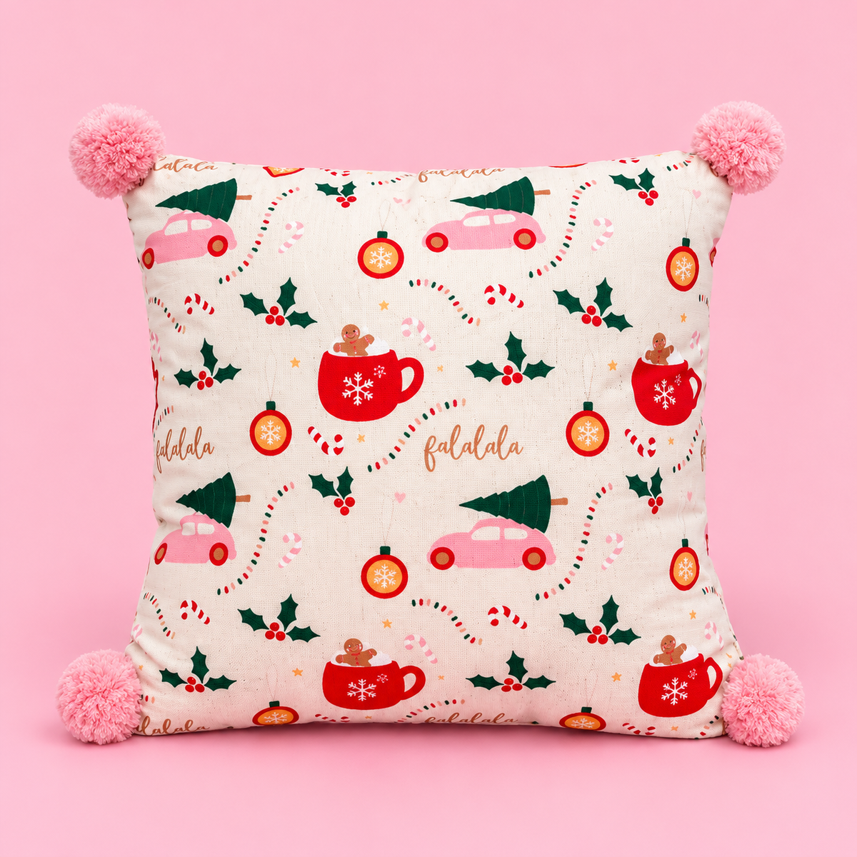 🎄Pink Christmas Pom Pom Cushion 🎀