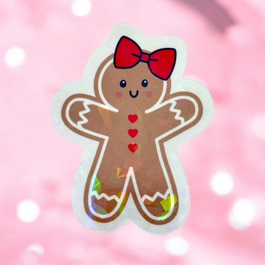 🍪 Gingerbread Girl Holographic Sticker 🎀✨