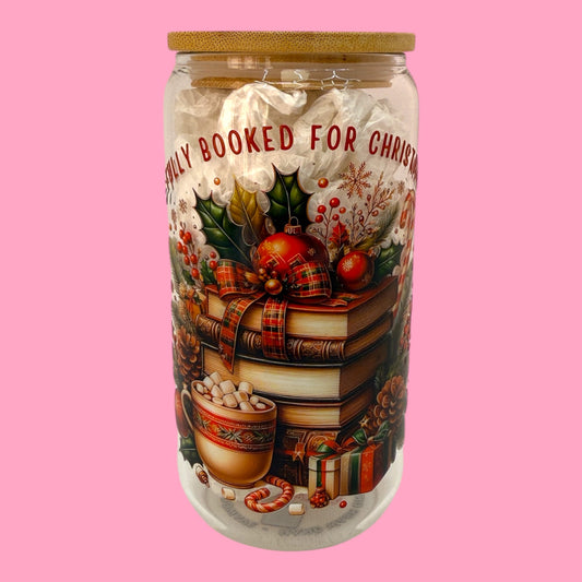 🎄📚 Fully Booked for Christmas 16oz Glass Cup ☕✨