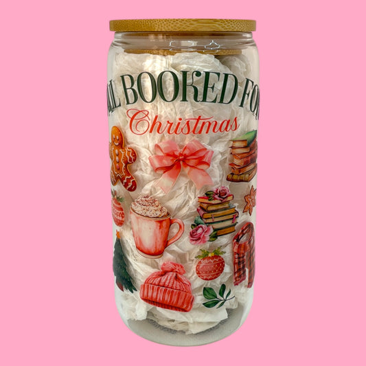 🎀📚 All Booked for Christmas 16oz Glass Cup ✨☕