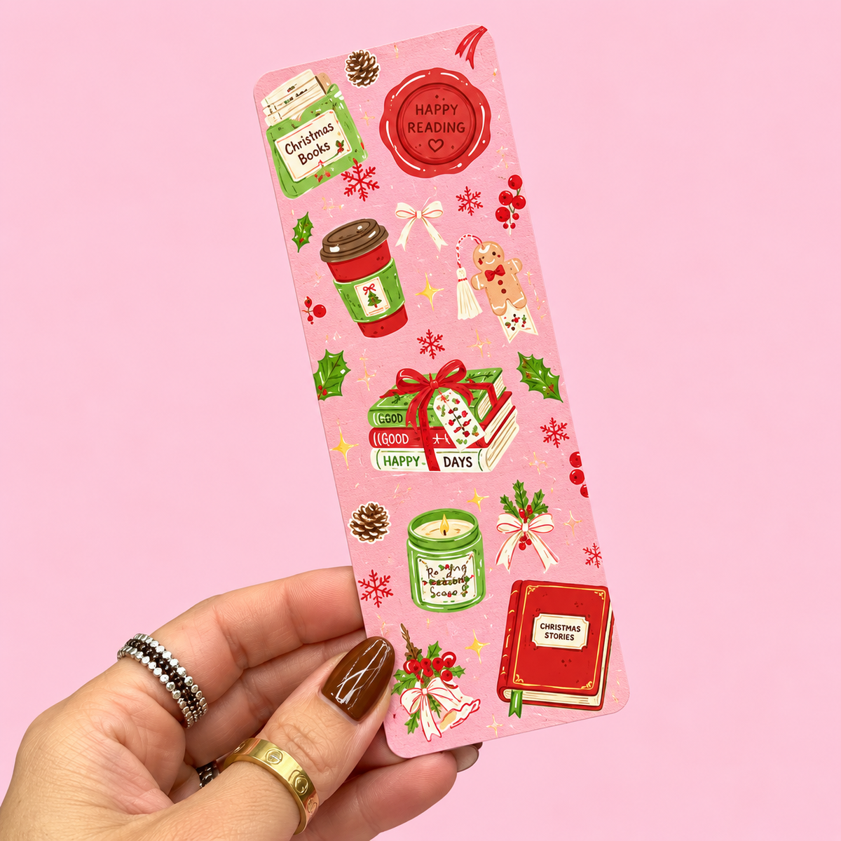 🎄📚 Pink Christmas Reading Bookmark✨