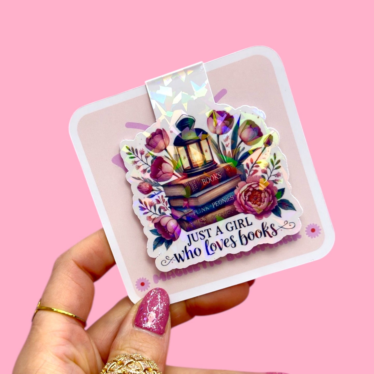 📖✨Just a Girl Who Loves Books, Holographic Magnetic Bookmark🌸
