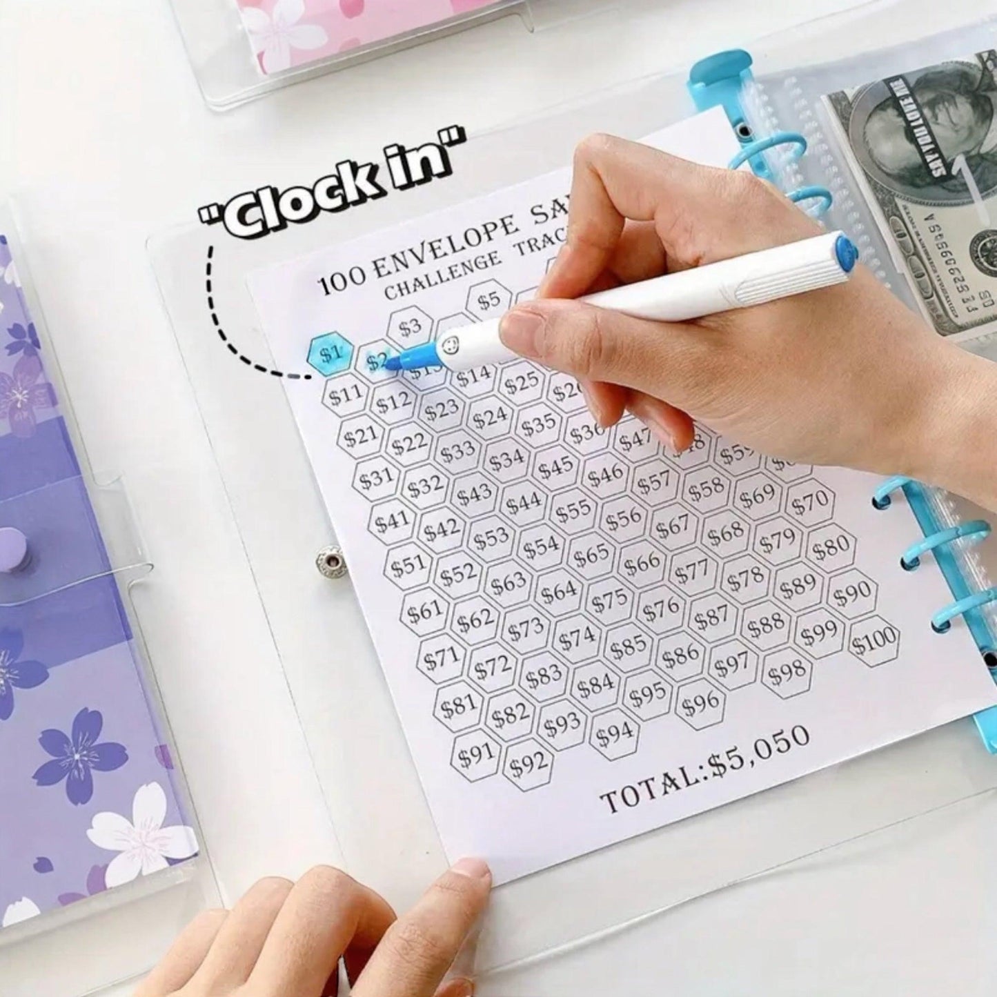 Purple 100 Envelope Savings Challenge