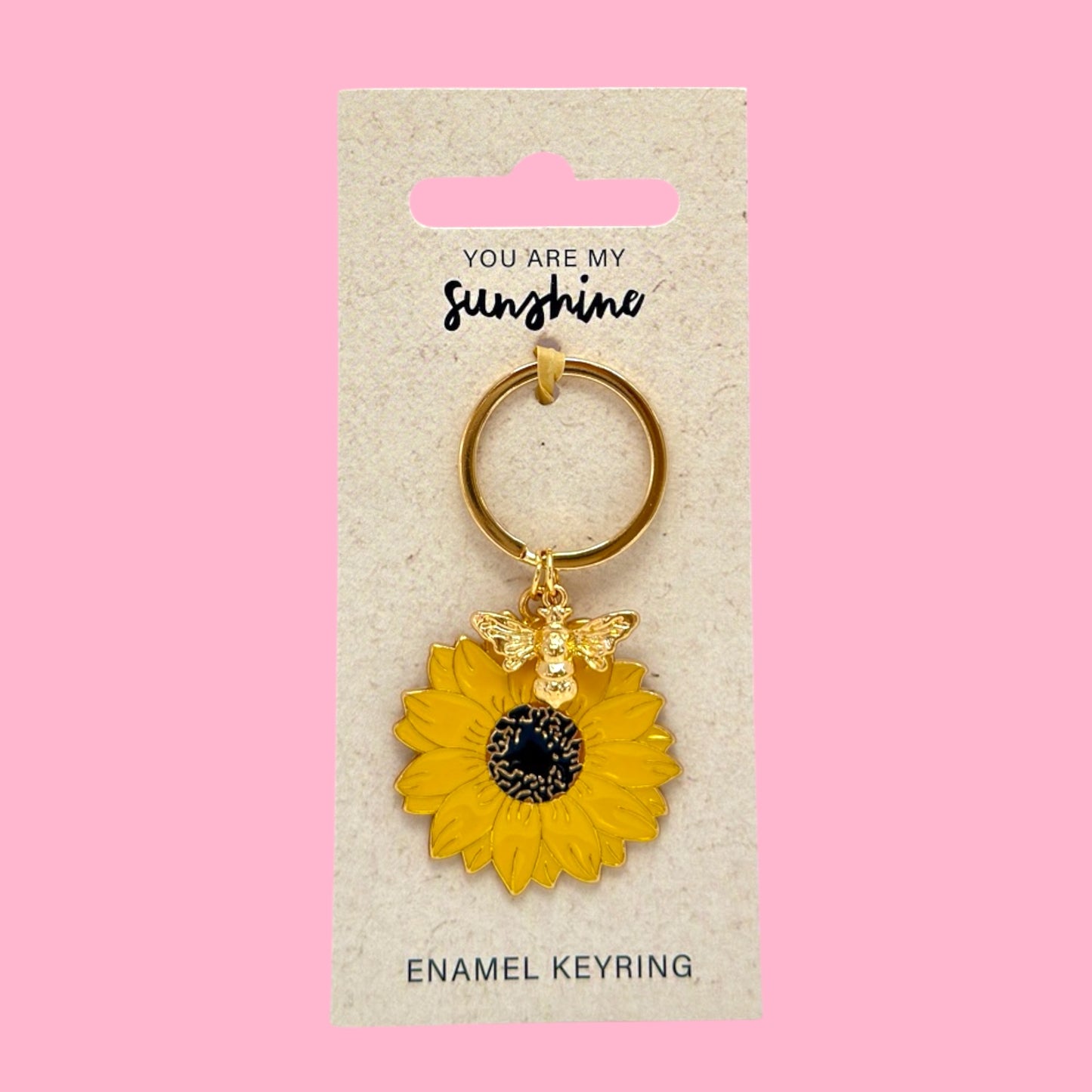 🌻 You Are My Sunshine Enamel Keyring ✨Sunflower & Bee Charm 🔑✨