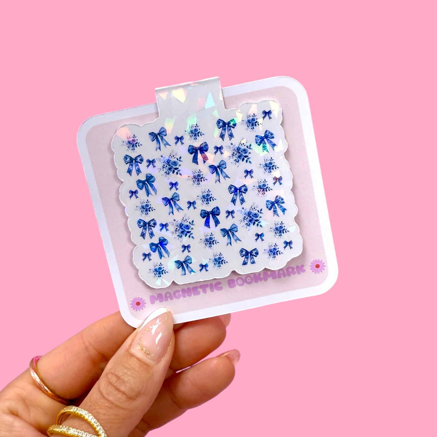 ✨ Blue Bows Holographic Magnetic Bookmark 💙🎀