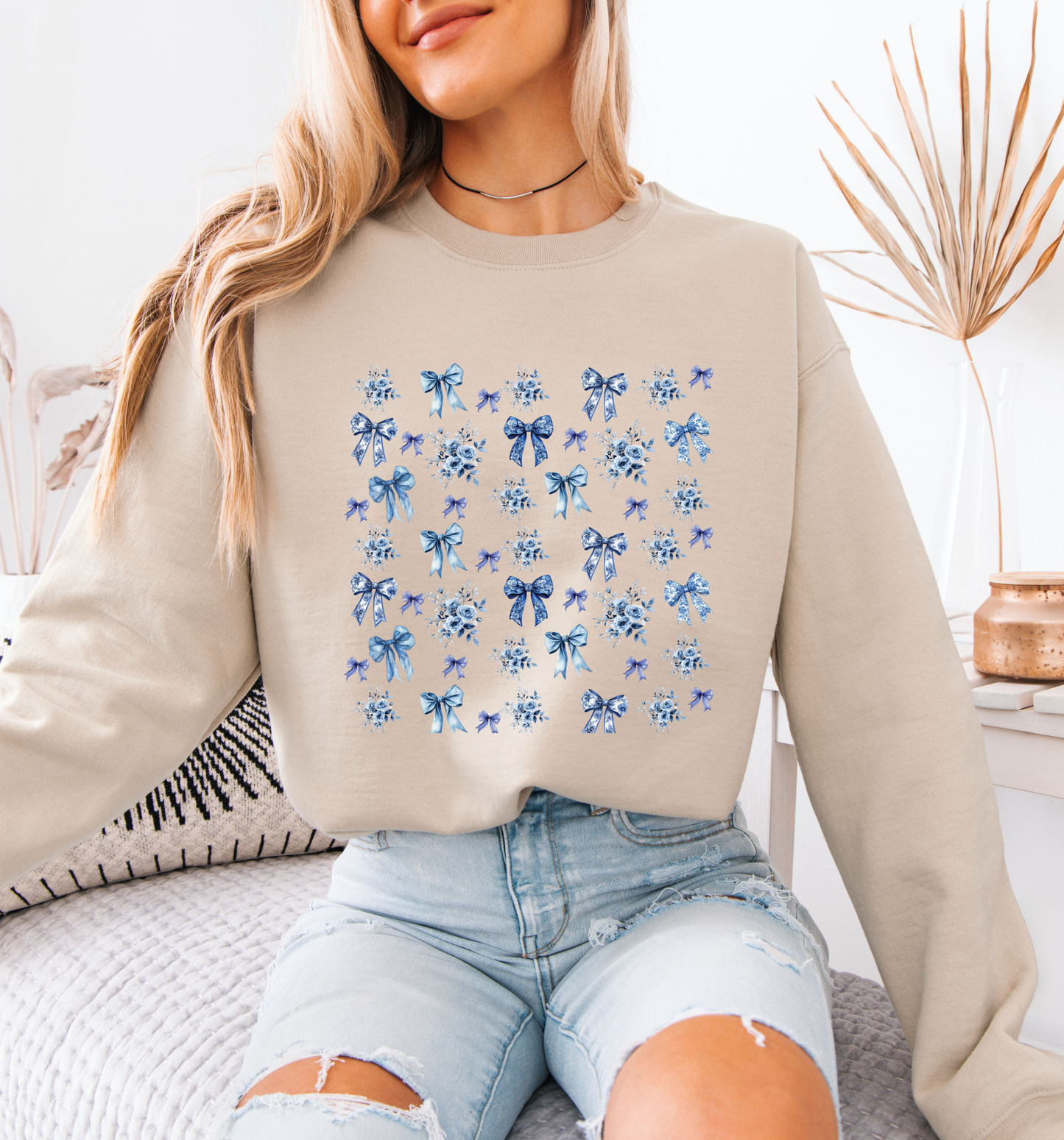 💙 Blue Ribbons & Florals Sweatshirt🎀