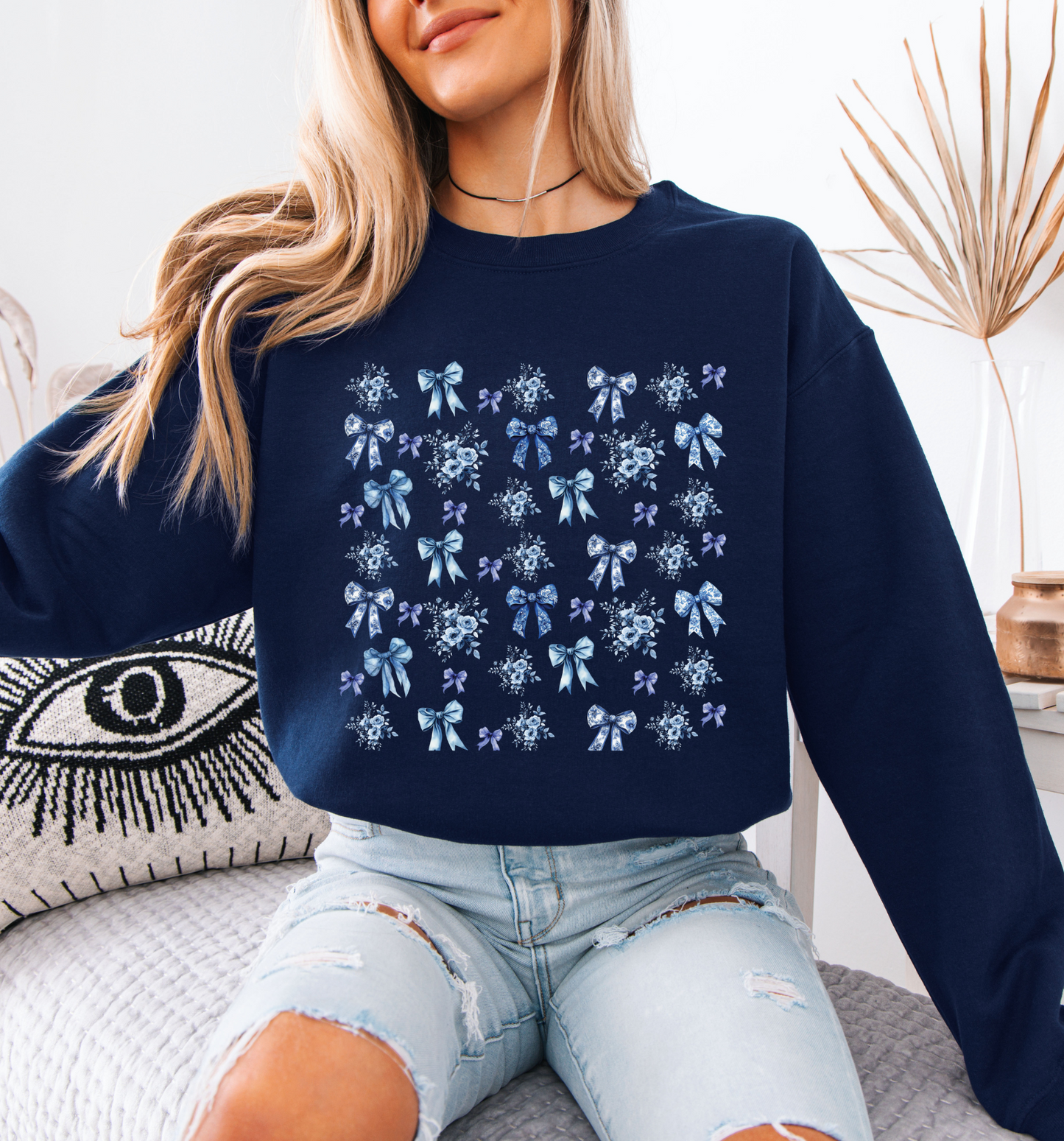 💙 Blue Ribbons & Florals Sweatshirt🎀