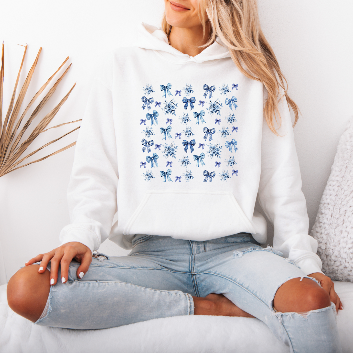 💙 Blue Ribbons & Florals Luxuriously Thick Hoodie🎀✨