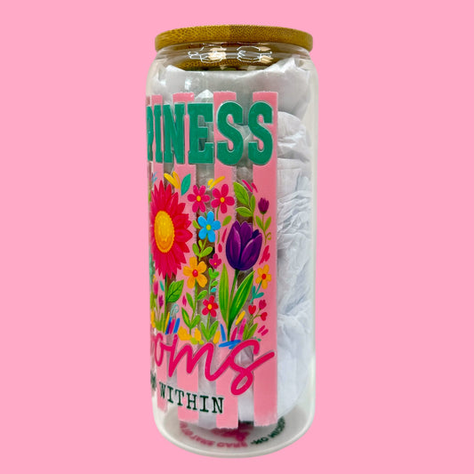 🌸✨ Happiness Blooms From Within 20oz Glass Cup ✨🌸