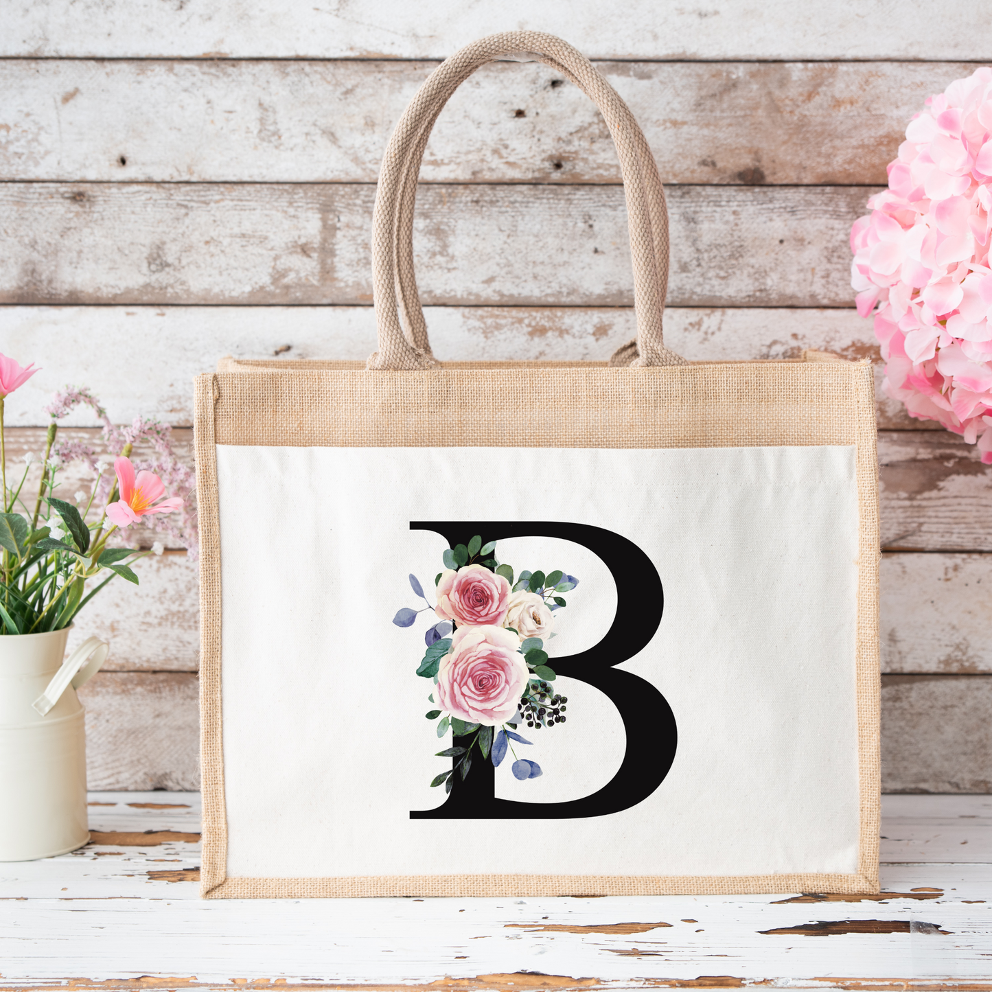 ✨Personalised Initial Jute Bag – Floral Monogram Design 👜🌸