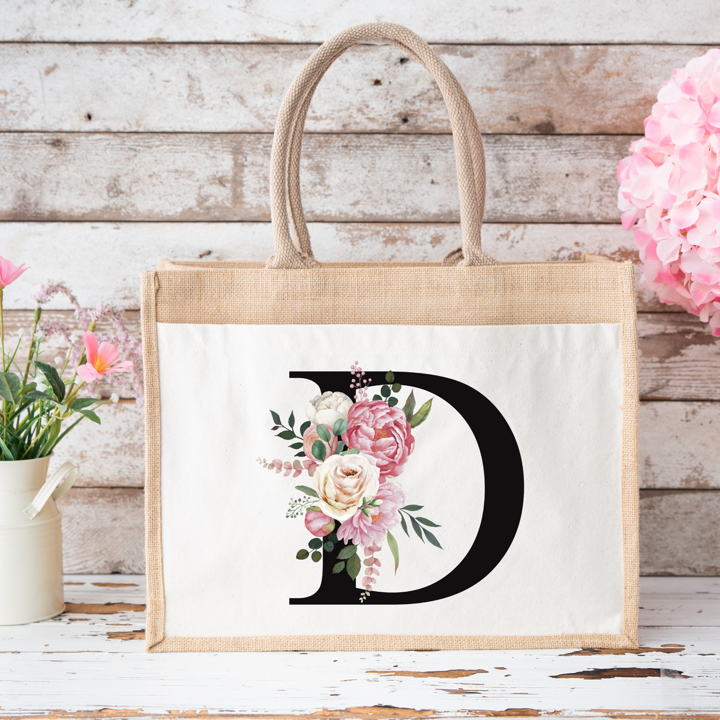✨Personalised Initial Jute Bag – Floral Monogram Design 👜🌸
