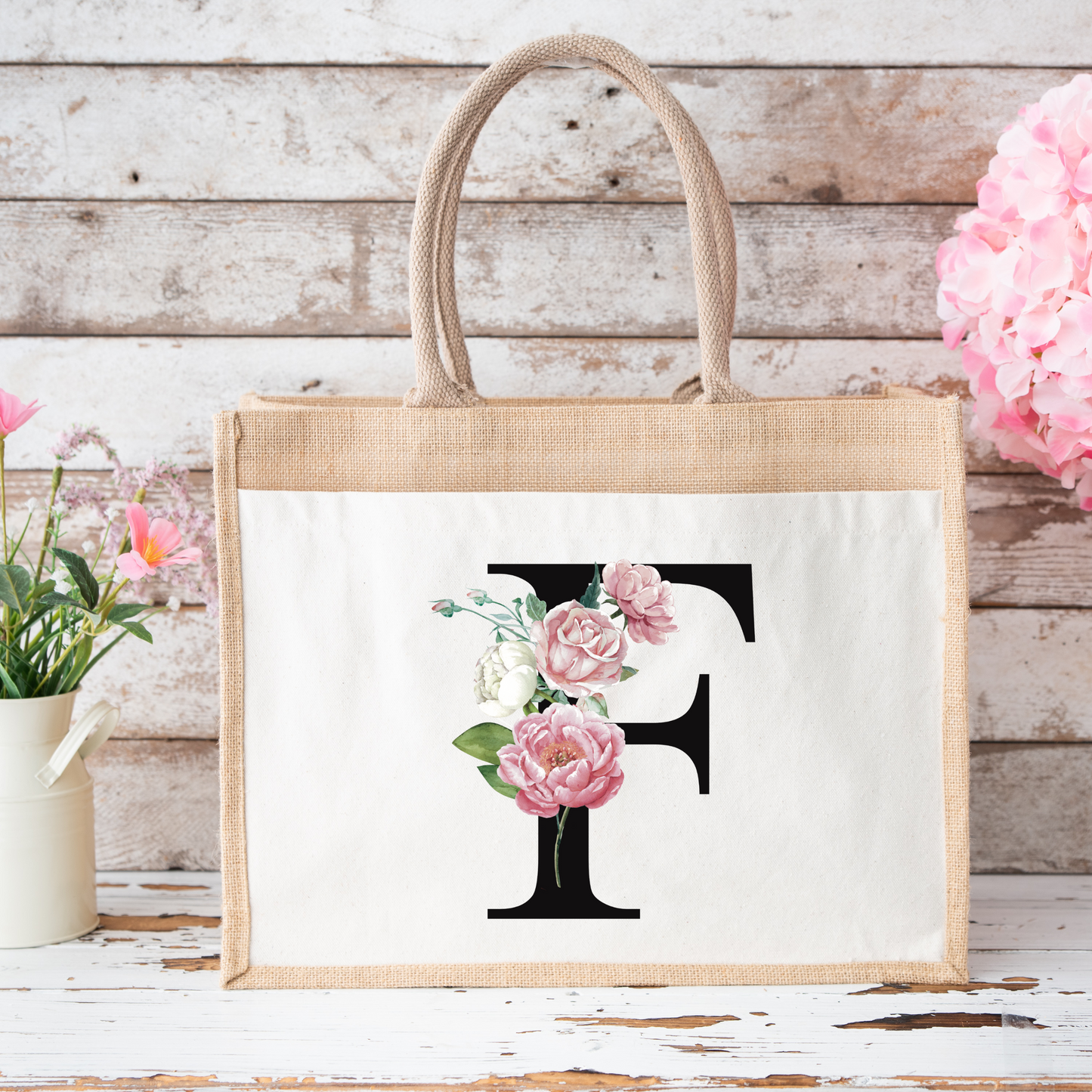 ✨Personalised Initial Jute Bag – Floral Monogram Design 👜🌸