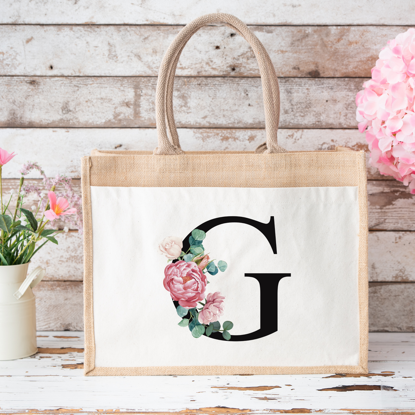 ✨Personalised Initial Jute Bag – Floral Monogram Design 👜🌸