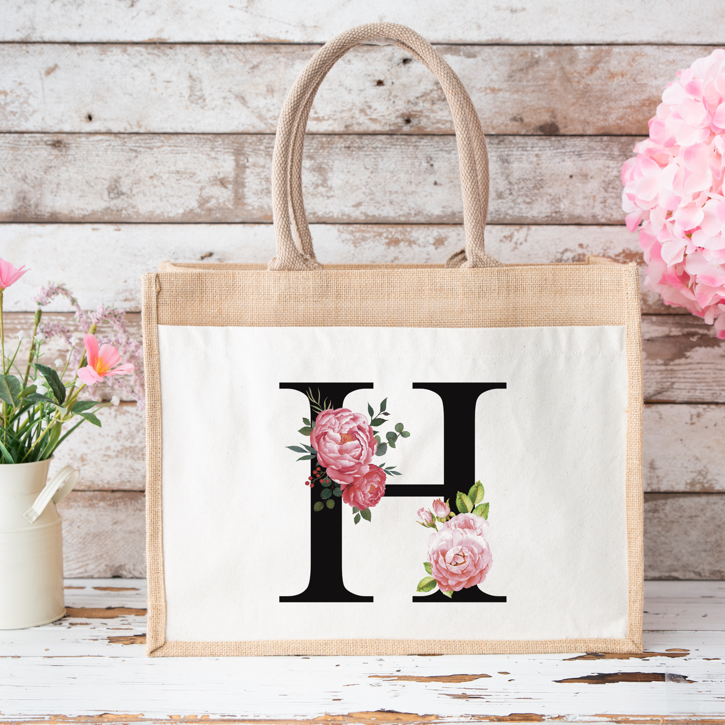 ✨Personalised Initial Jute Bag – Floral Monogram Design 👜🌸