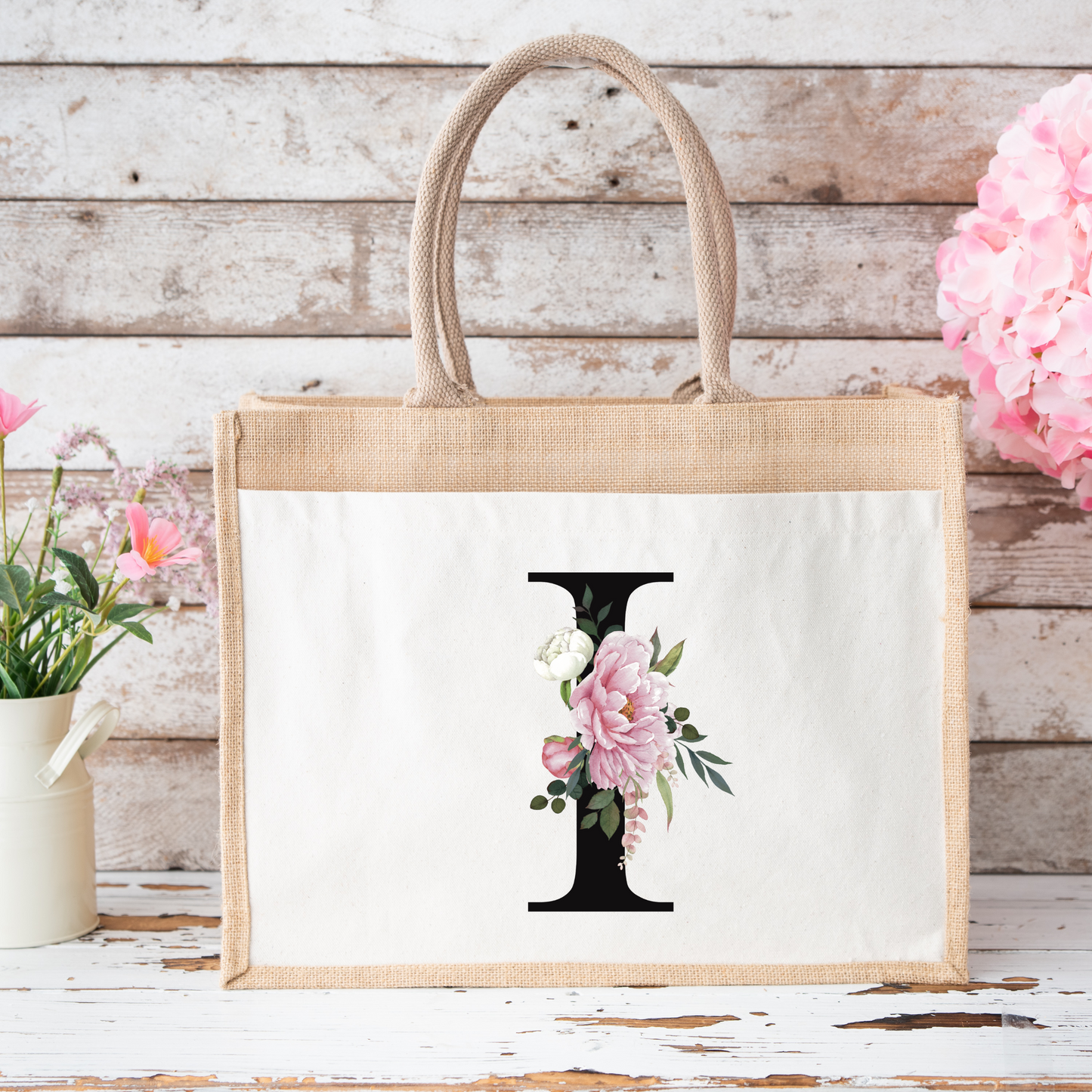 ✨Personalised Initial Jute Bag – Floral Monogram Design 👜🌸