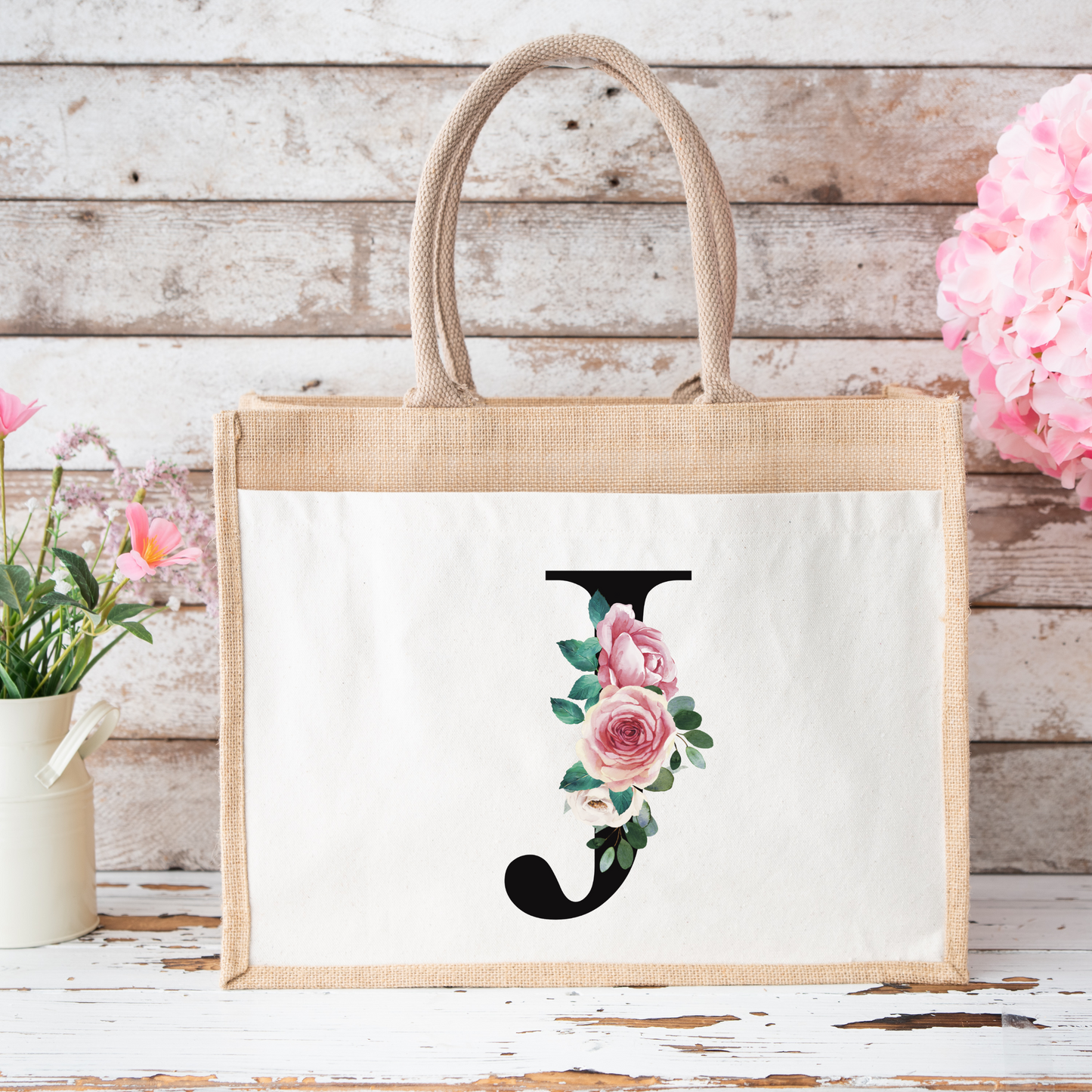 ✨Personalised Initial Jute Bag – Floral Monogram Design 👜🌸