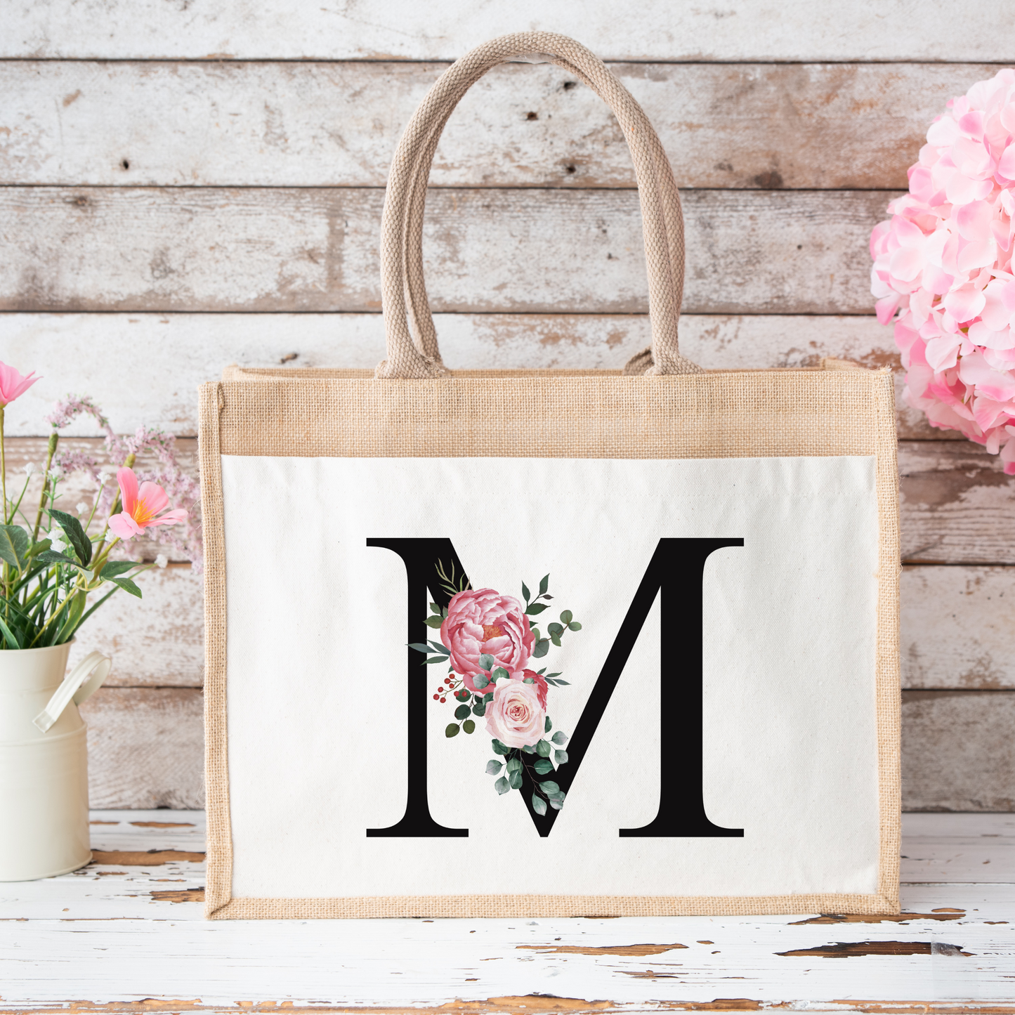✨Personalised Initial Jute Bag – Floral Monogram Design 👜🌸