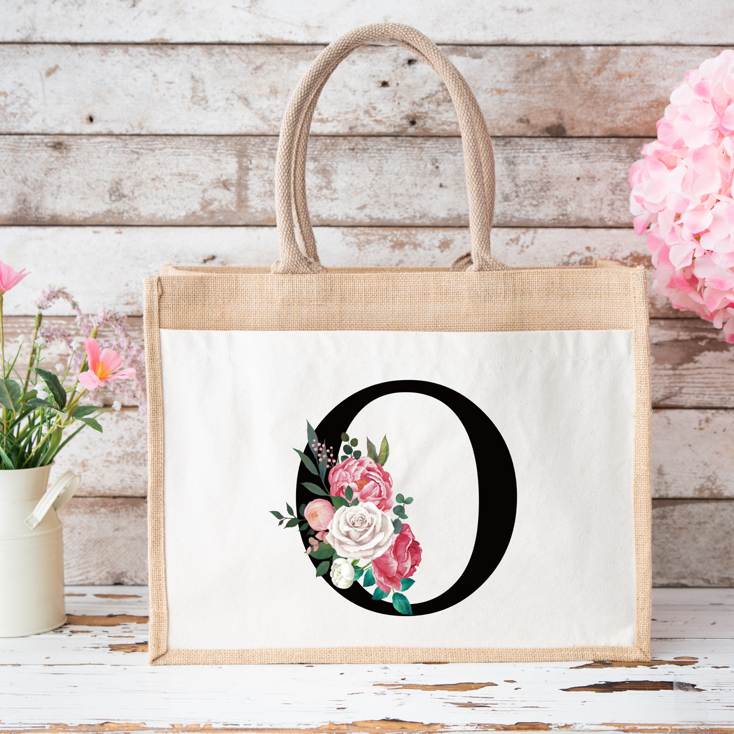 ✨Personalised Initial Jute Bag – Floral Monogram Design 👜🌸