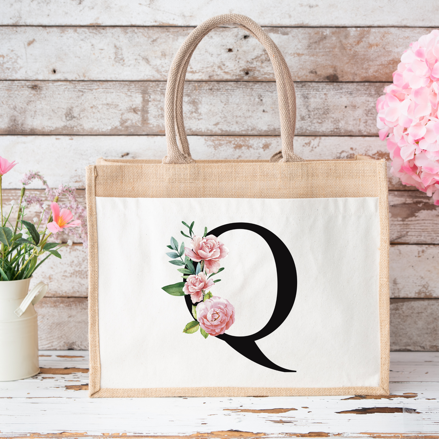✨Personalised Initial Jute Bag – Floral Monogram Design 👜🌸