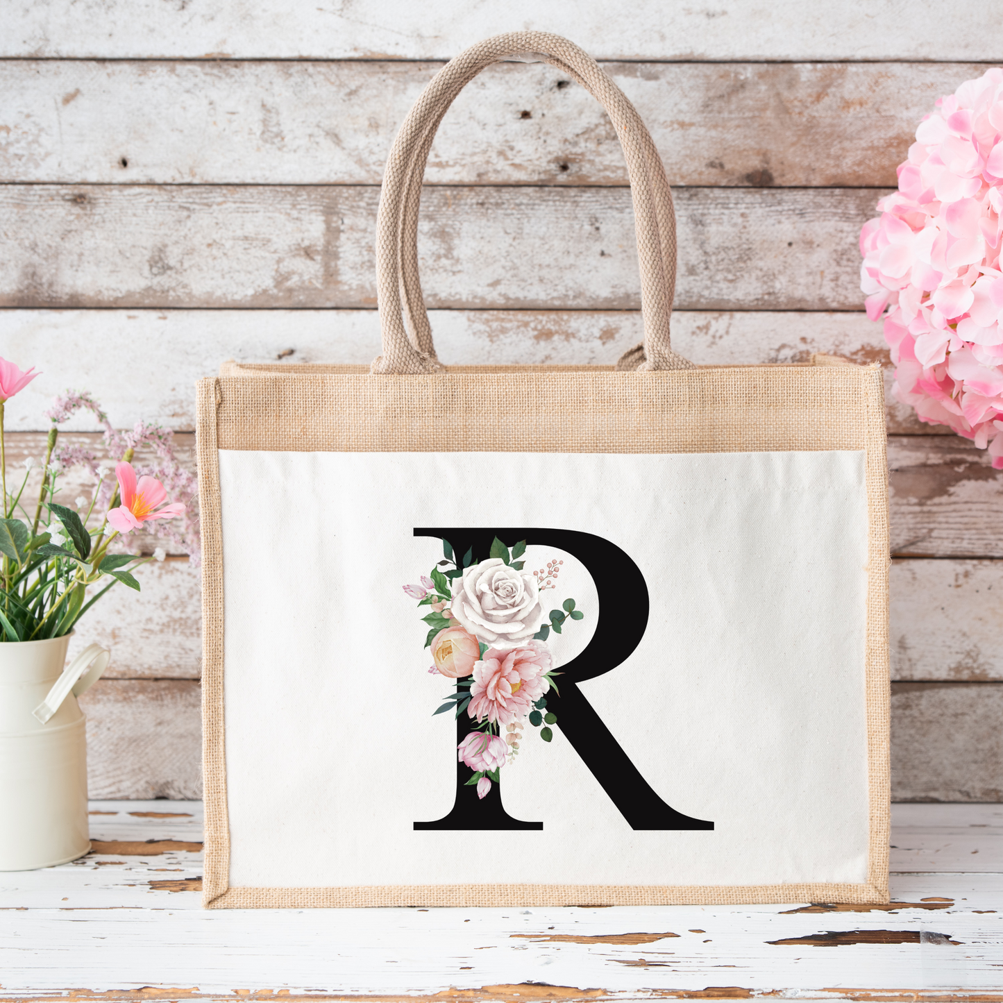 ✨Personalised Initial Jute Bag – Floral Monogram Design 👜🌸