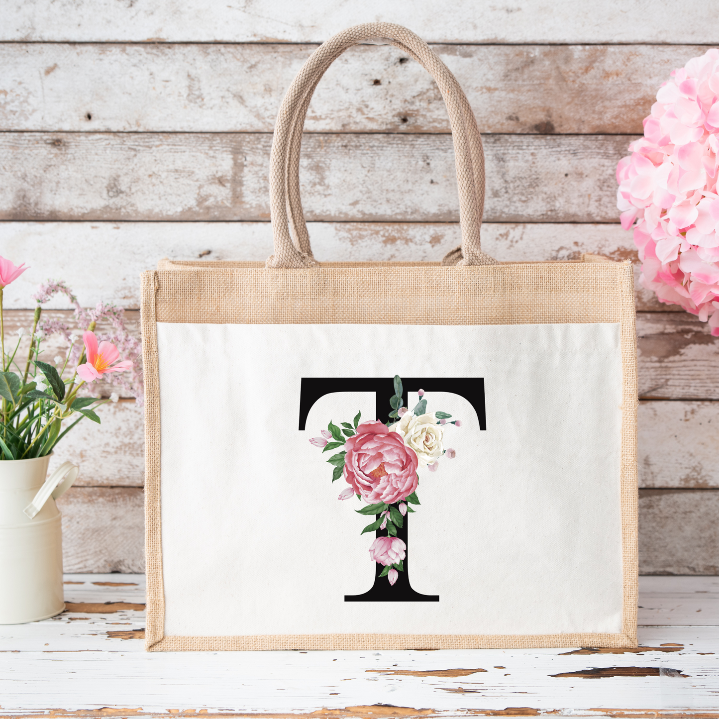 ✨Personalised Initial Jute Bag – Floral Monogram Design 👜🌸