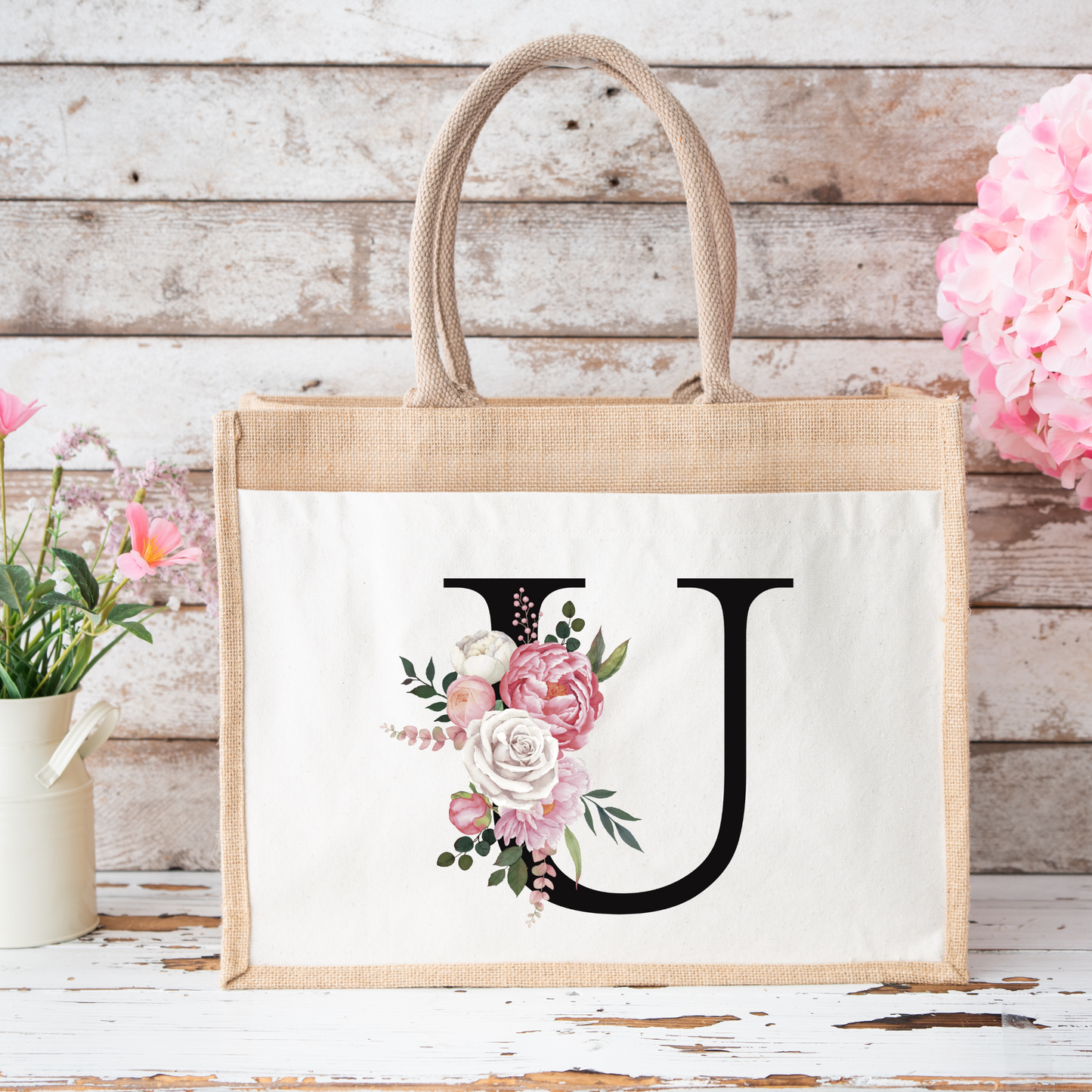 ✨Personalised Initial Jute Bag – Floral Monogram Design 👜🌸