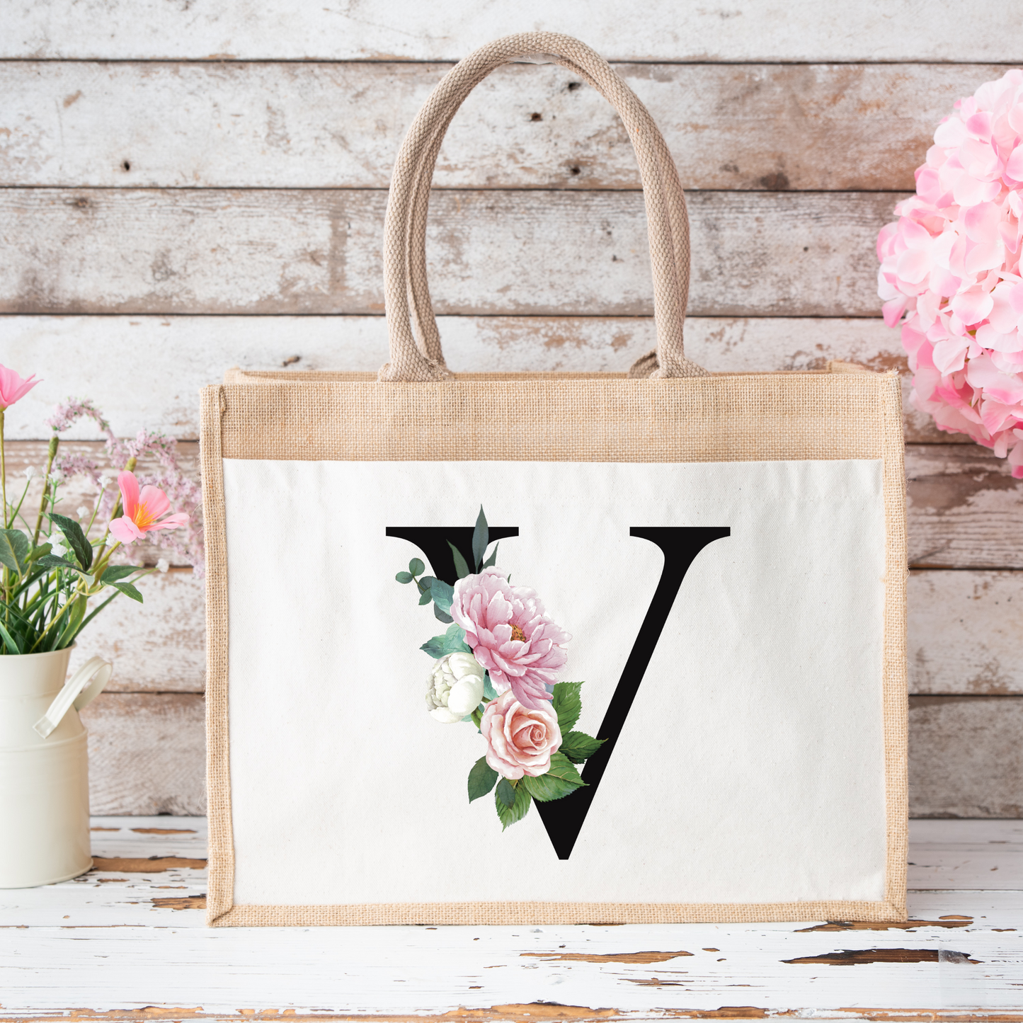 ✨Personalised Initial Jute Bag – Floral Monogram Design 👜🌸